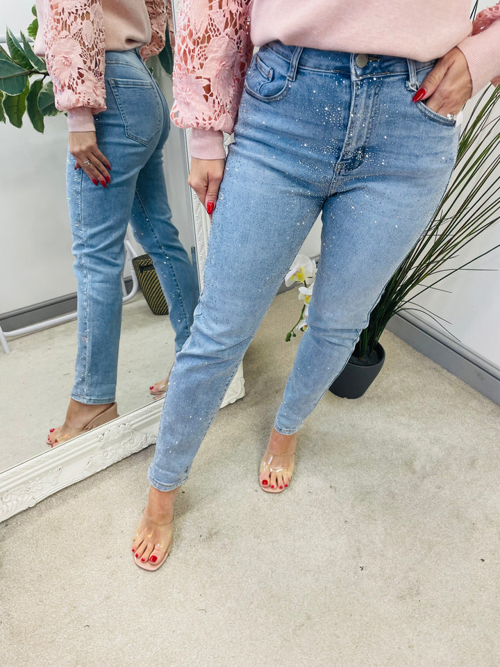 LADIES FASHION SPARKLY DIAMANTE JEANS