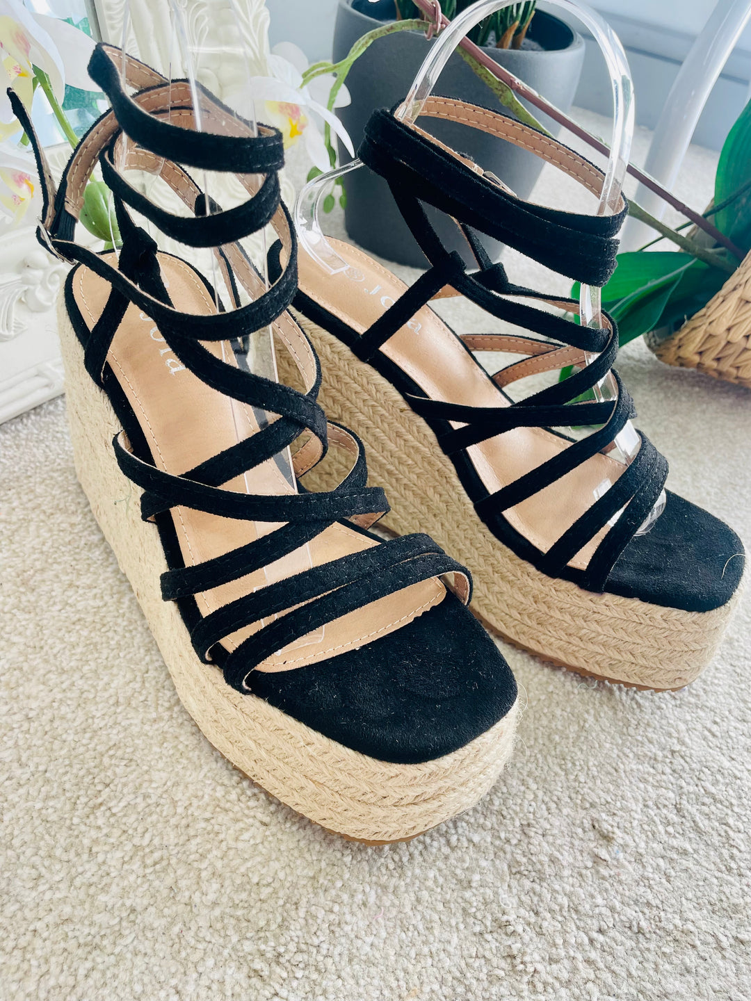 LADIES WOMENS BLACK STRAPPY FLATFORM SUMMER SANDALS