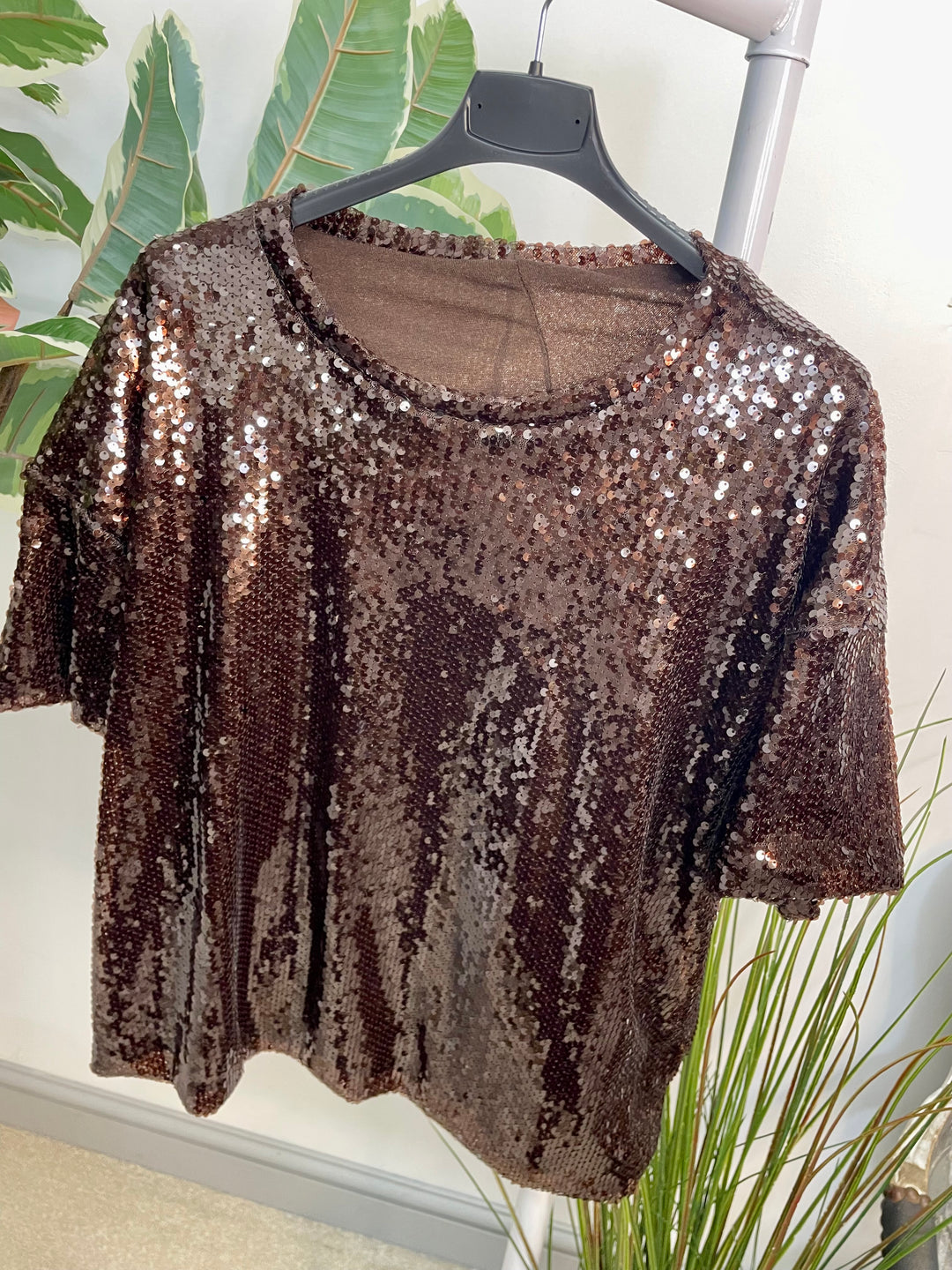 LADIES SEQUIN PARTY TOP - BERRY, BLACK & BROWN