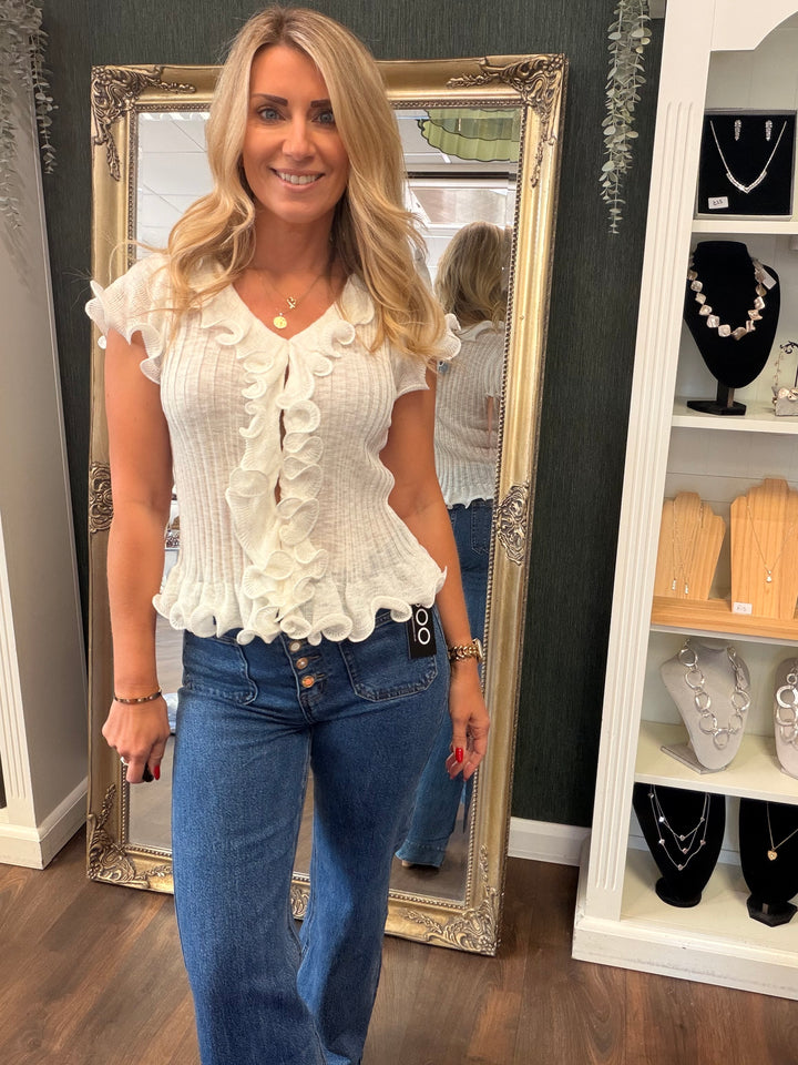 Ladies Stretch Frill Summer Top - Lemon, Black, Pink, Mint, White, Blue