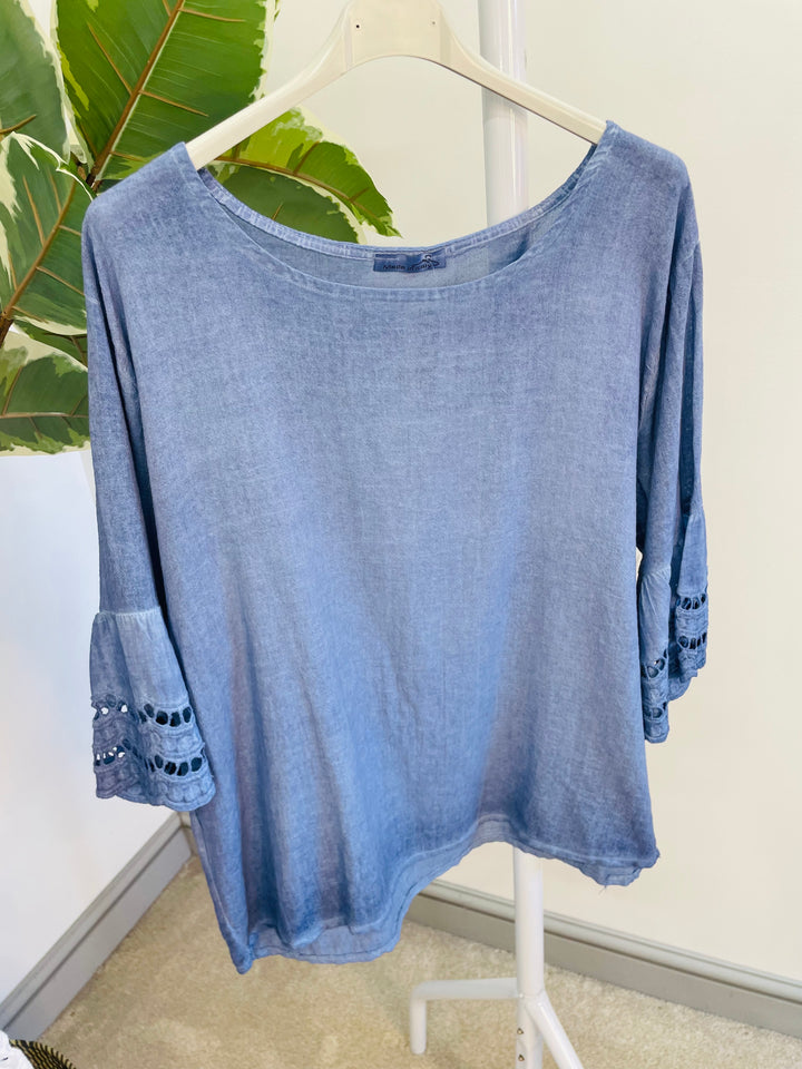 LADIES SUMMER LACE SLEEVE TOP - BLUE, CORAL, WHITE, BEIGE