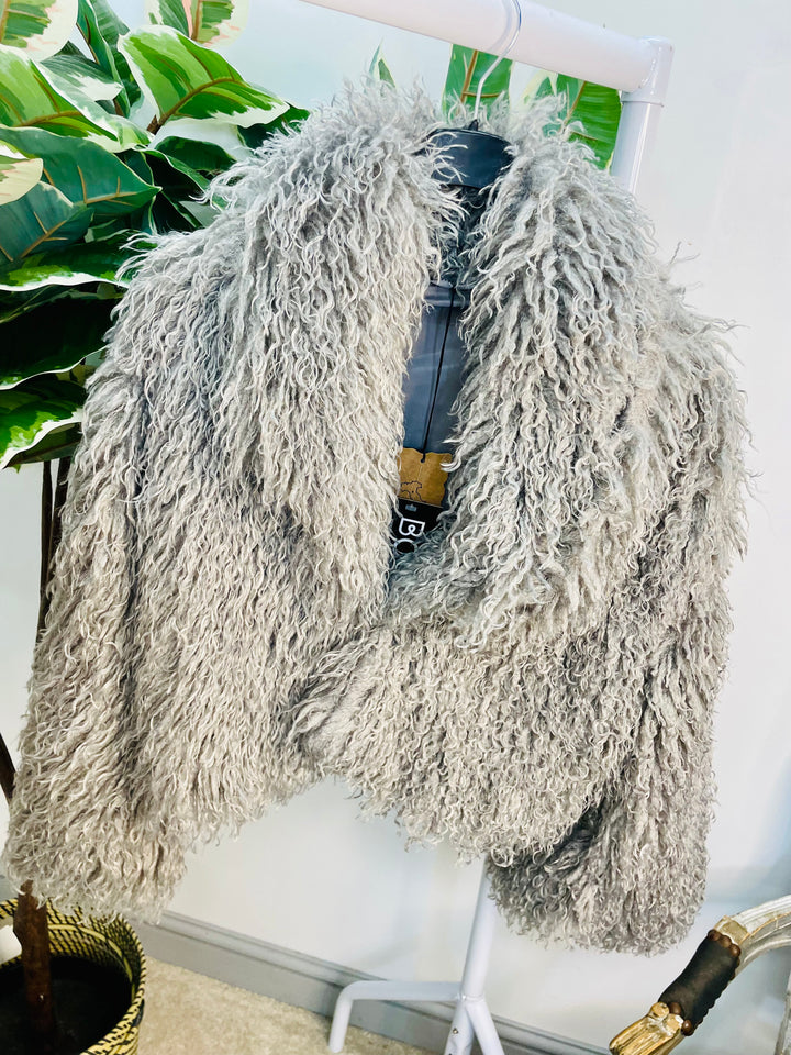 LADIES SHAGGY FLUFFY BOLERO JACKET - BEIGE, GREY & BROWN