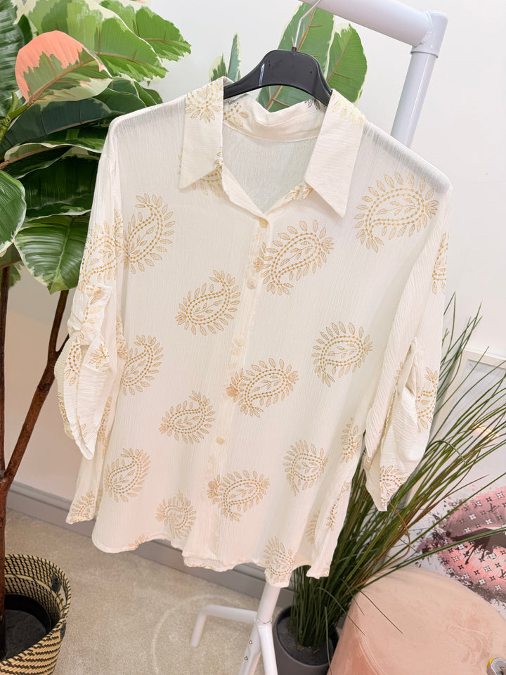 Ladies Fashion Cream Crepe Shirt Blouse