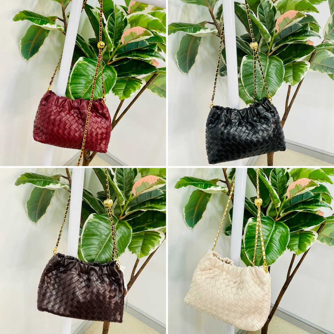 LADIES DESIGNER INSPIRED WOVEN HAND BAG - BLACK, WINE, BROWN, BEIGE