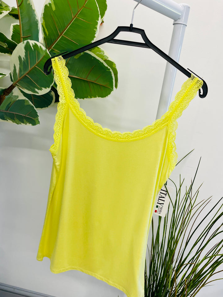 LADIES LACE EDGE SUMMER CAMI VEST TOP - 9 COLOURS