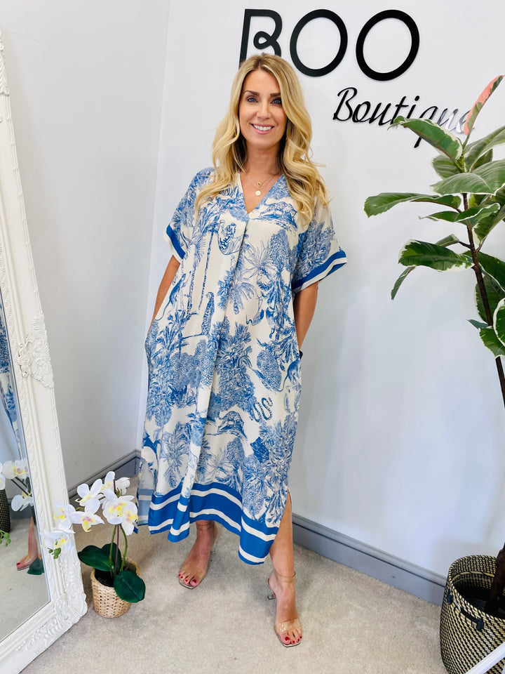 LADIES OVERSIZE JUNGLE PRINT LOOSE FIT SUMMER SHIFT DRESS - PINK, ORANGE, BLUE, NAVY