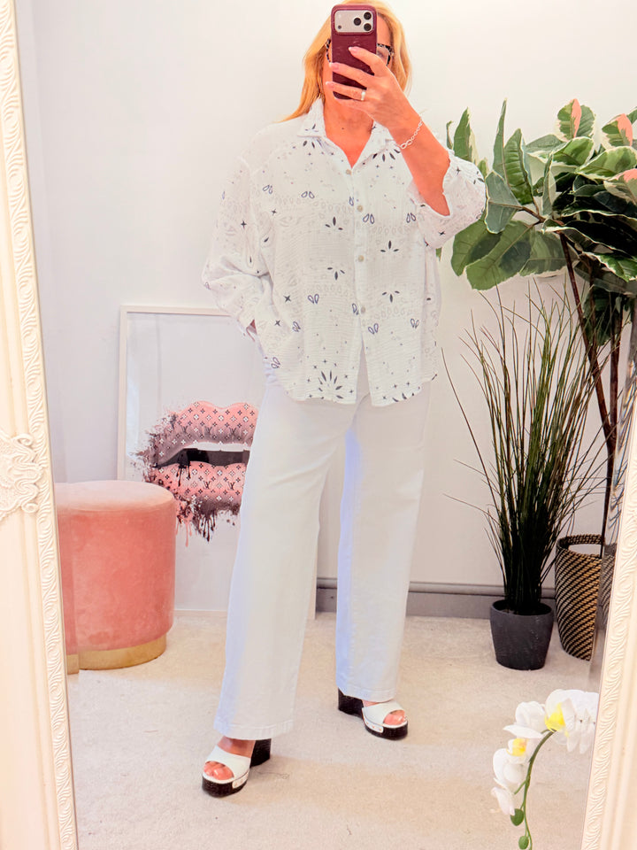 Ladies Cheesecloth Oversize Shirt - Pink, White, Blue