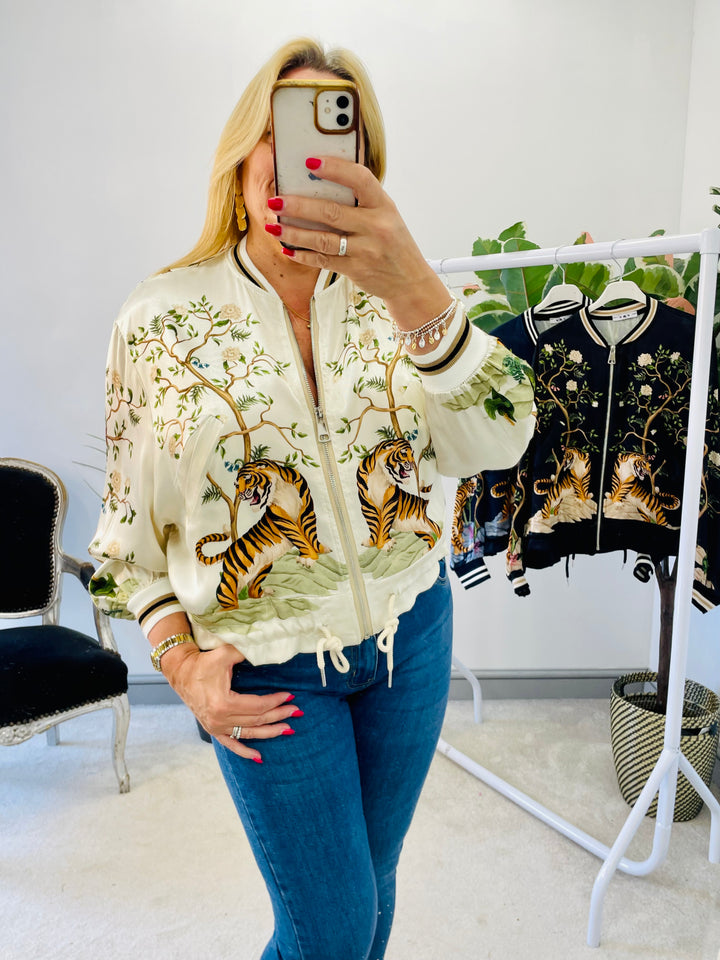 LADIES SATIN SUMMER BOMBER JACKET - BLACK, NAVY, BEIGE