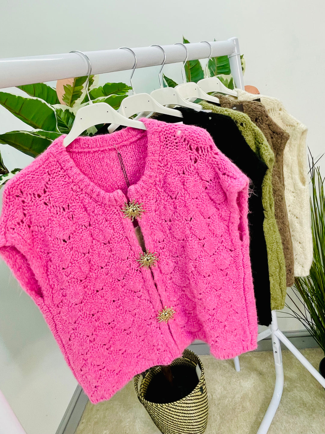 LADIES KNITTED FASHION WAISTCOAT - BLACK, CREAM, KHAKI, MOCHA & PINK
