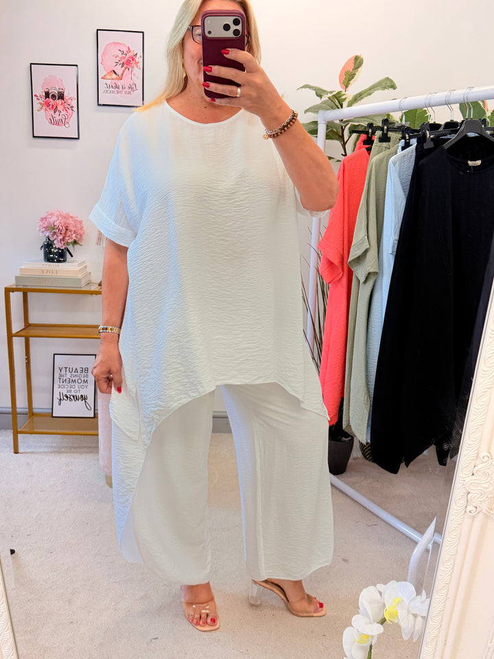Ladies Harem Trouser Drape Top Co Ord - White, Coral, Khaki, Black & Blue