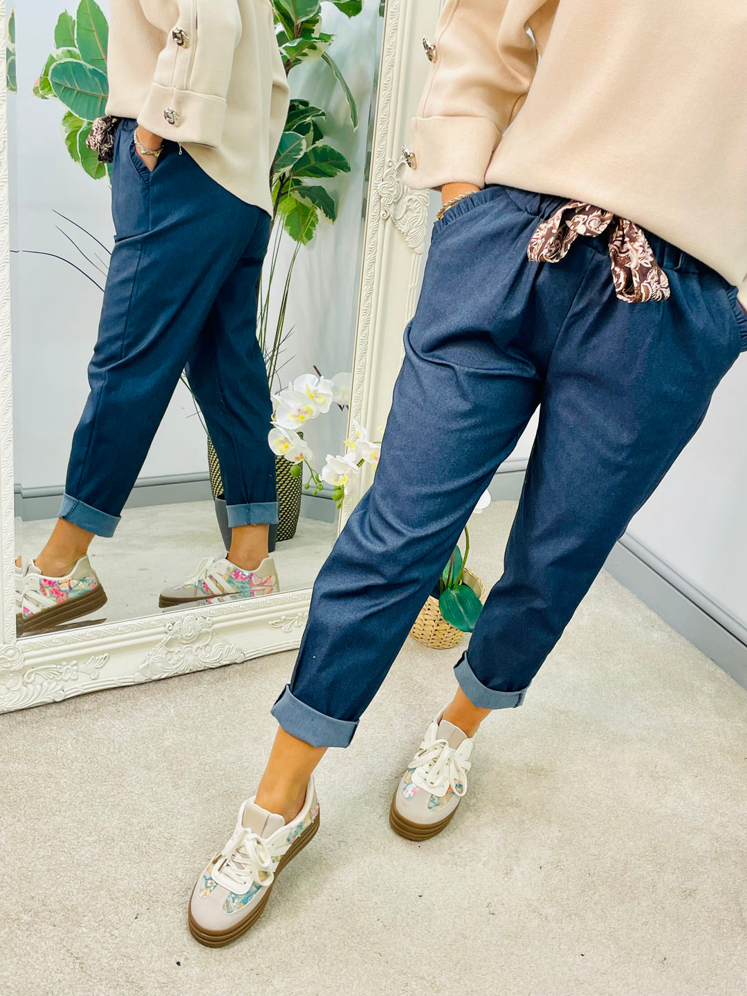 LADIES DENIM BLUE STRETCH MAGIC TROUSERS
