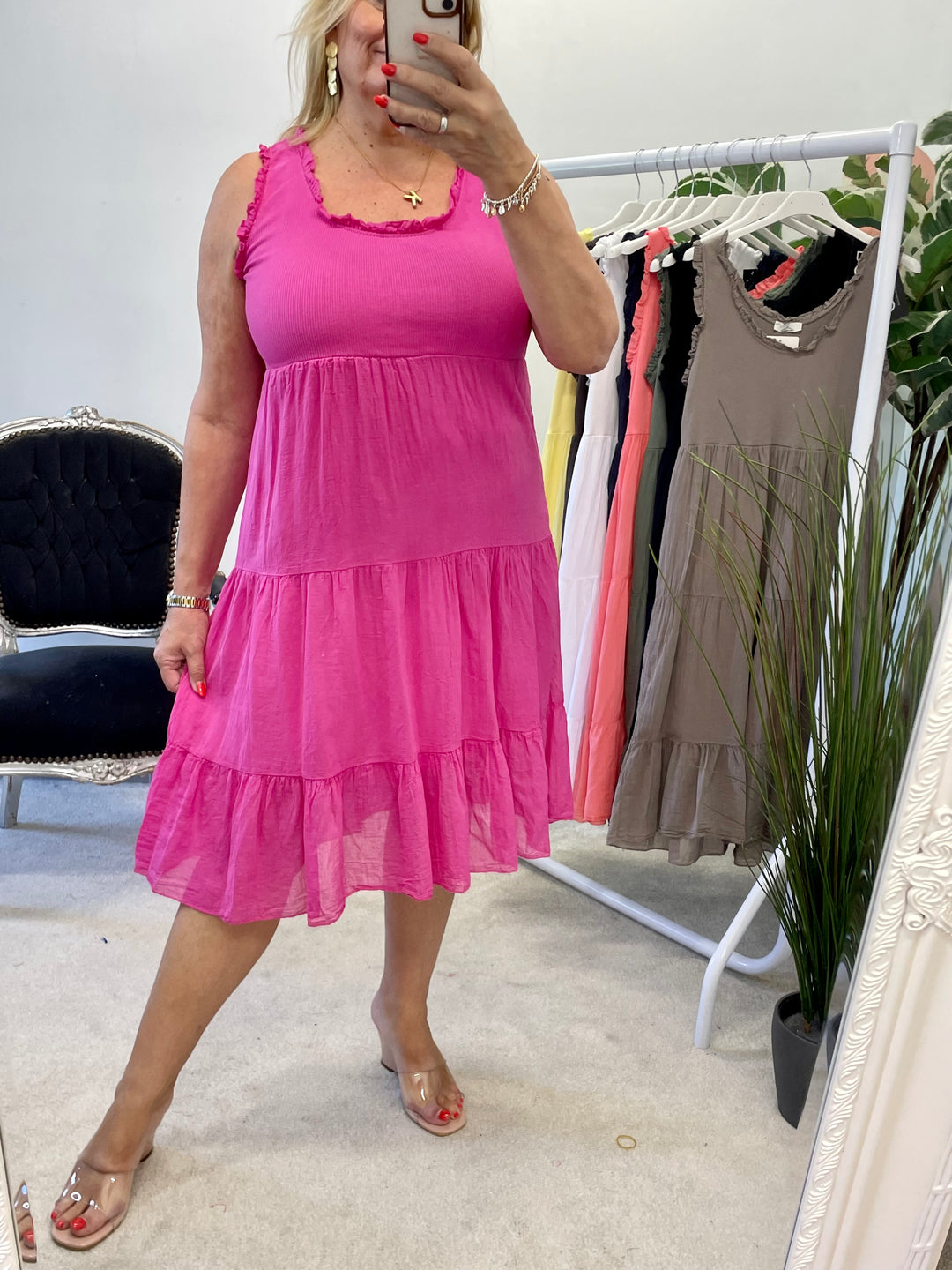 LADIES COTTON SUMMER EASY TO WEAR DRESS - YELLOW, FUSCHIA PINK, KHAKI, DARK BEIGE, BROWN, LIGHT BEIGE, WHITE, CORAL, WHITE, NAVY