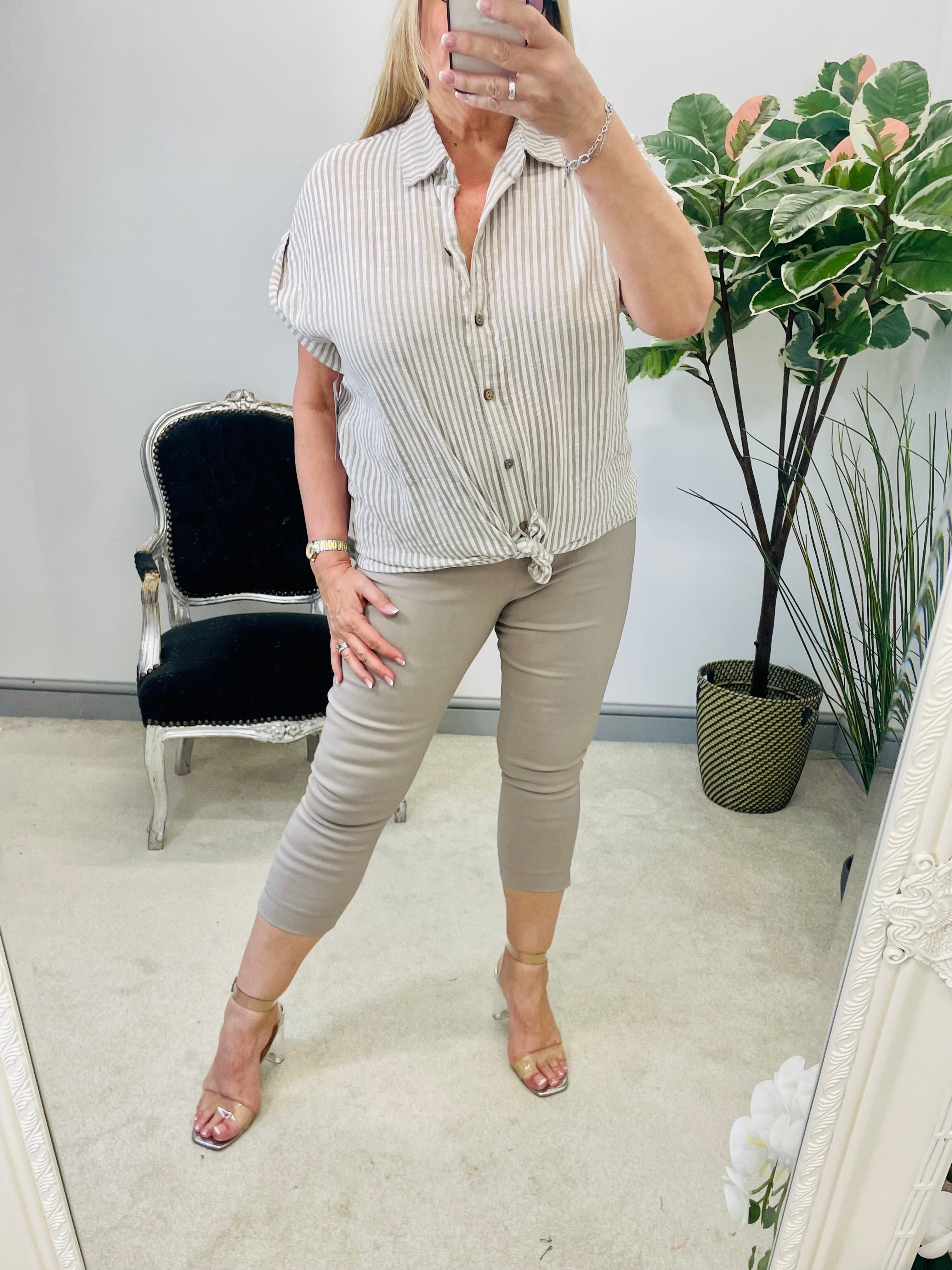 The RACHEL mocha dark beige Capri trousers