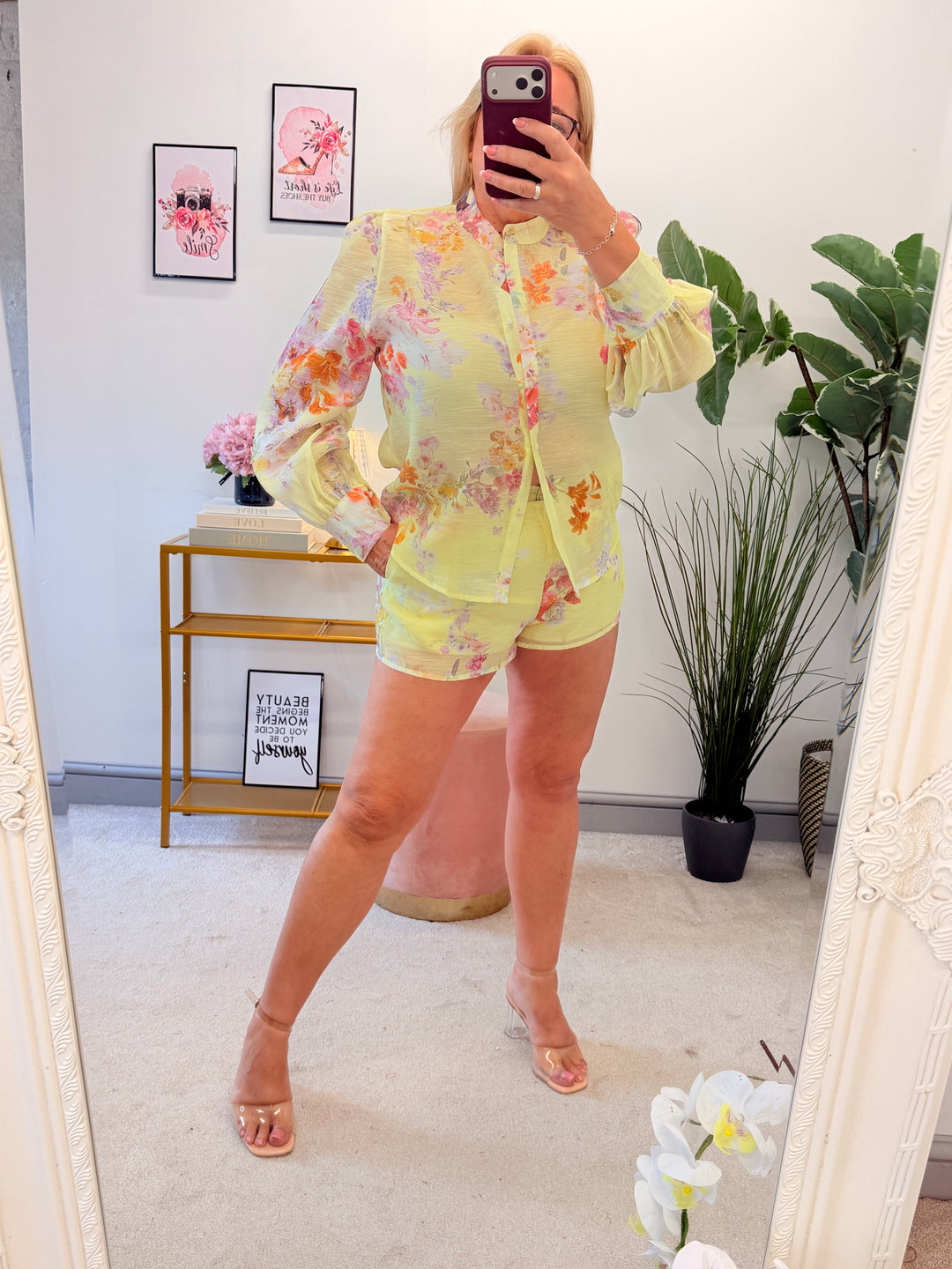 Ladies Summer Lemon Shorts Co Ord Suit