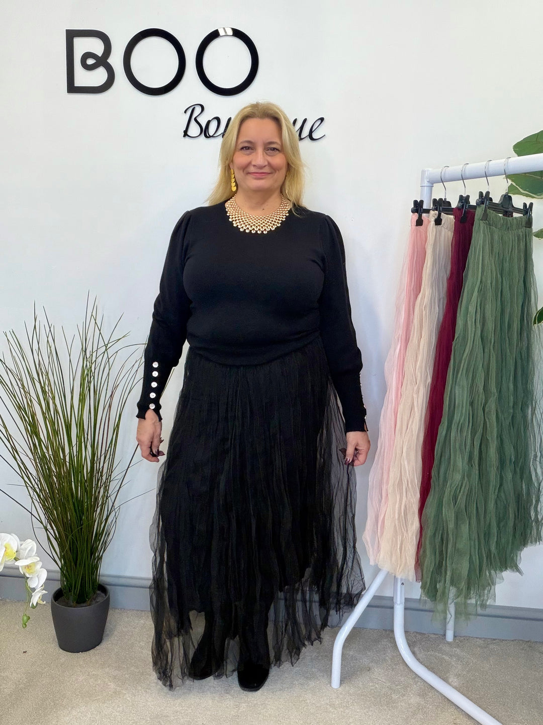 LADIES NET FAIRY MAXI SKIRT - BLACK, BERRY, KHAKI, BEIGE & PINK