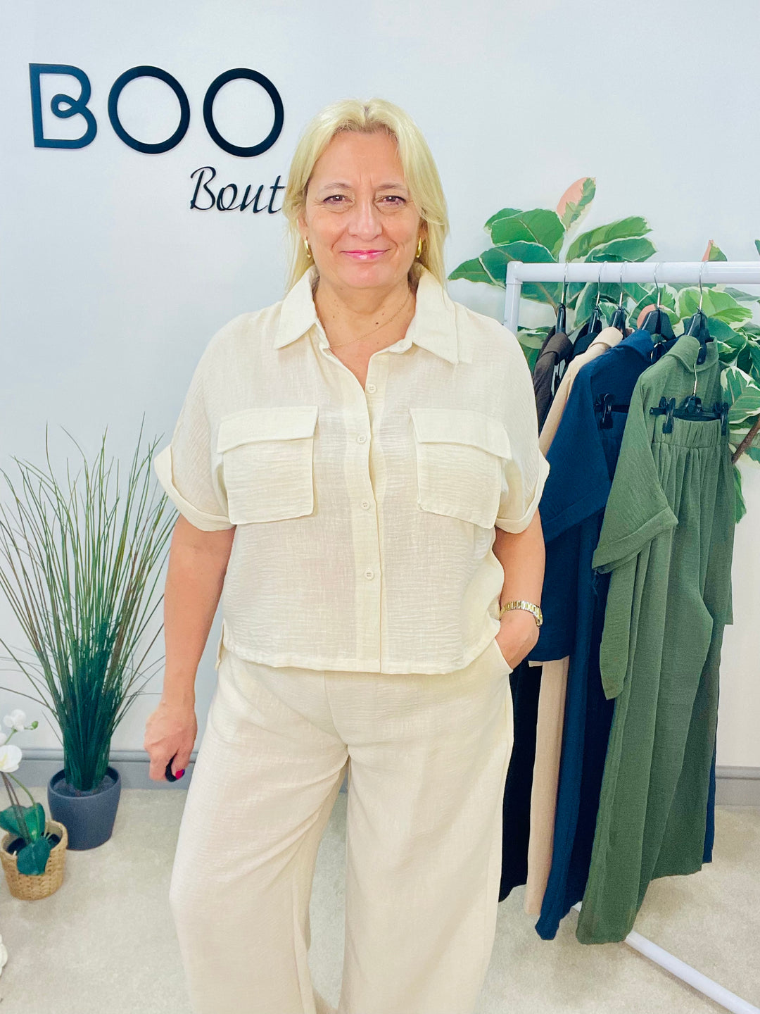 LADIES WIDE LEG TROUSER, CARGO TOP CO ORD SET - KHAKI, BLACK, BROWN, NAVY, CREAM, BEIGE