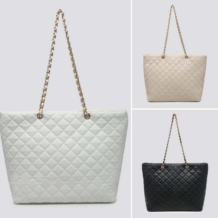 LADIES WOMENS QUILTED INSPIRED TOTE SHOPPER BAG
