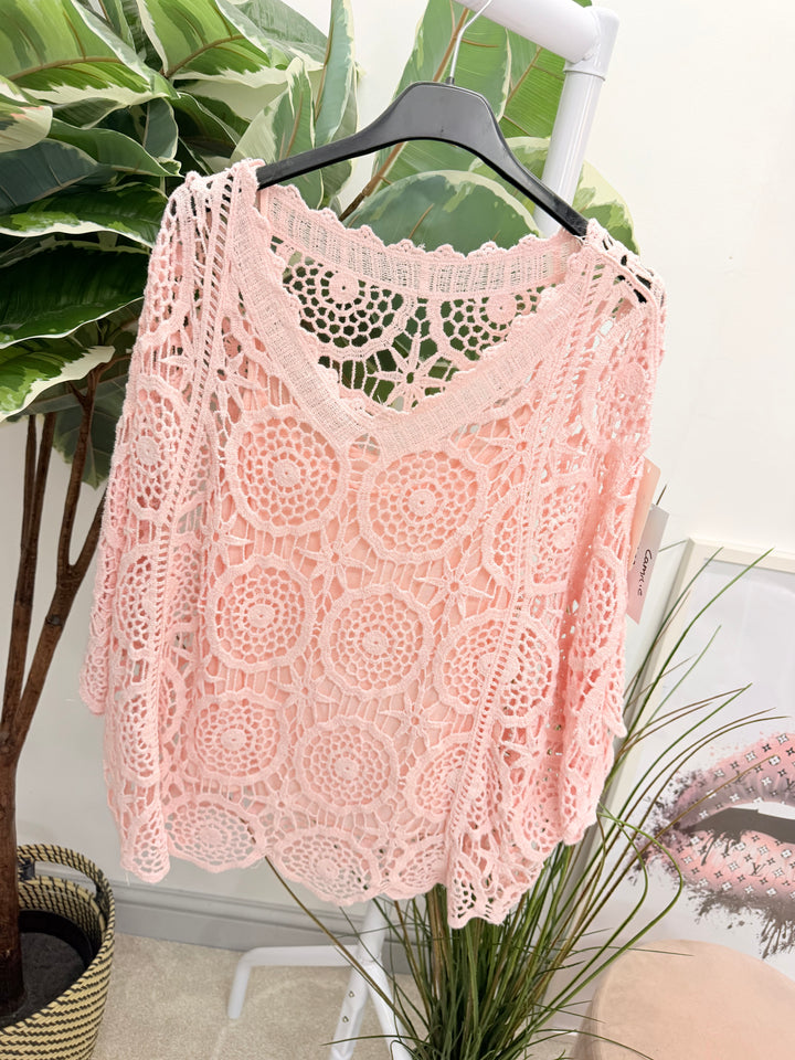 Ladies Fashion Crochet Top - White, Coral, Black, Pink