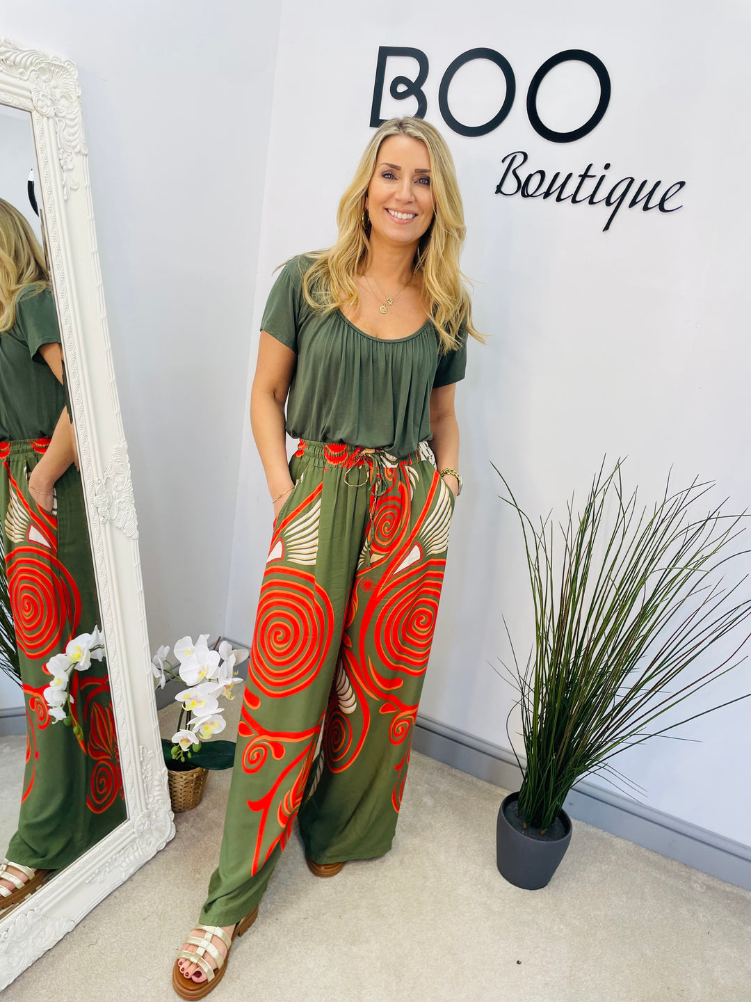LADIES WOMENS KHAKI WIDE LEG PALAZZO PANTS TROUSERS 