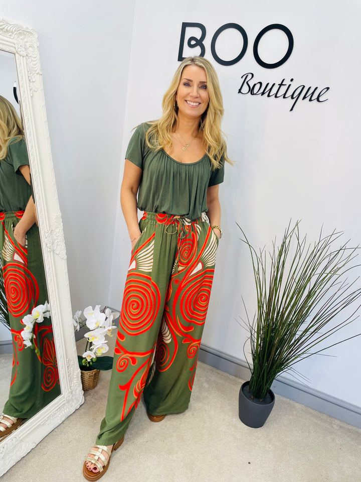 LADIES WOMENS KHAKI WIDE LEG PALAZZO PANTS TROUSERS 
