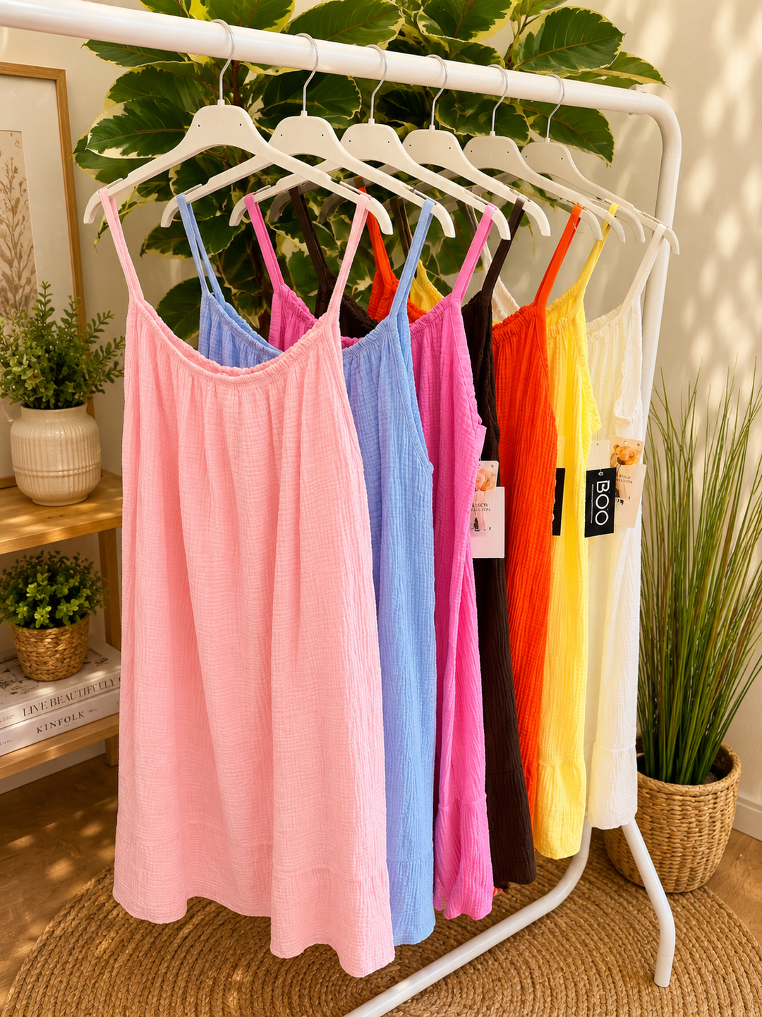 Ladies Cheesecloth Sun Dress - Brown, Pink, White, Lemon, Blue, Orange