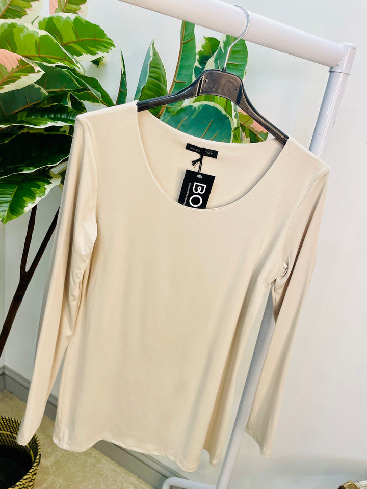 LADIES LONG SLEEVE BASIC TOP - WHITE, BLACK, NAVY, KHAKI, BROWN, GREY, BEIGE
