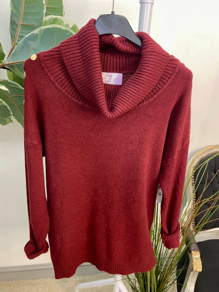 LADIES SOFT KNIT ROLL NECK JUMPER - WHITE, BLACK, BURGUNDY, BROWN & BEIGE