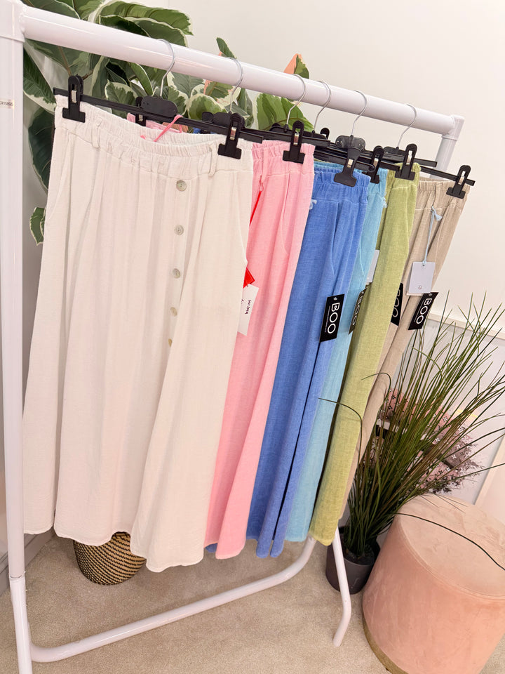 Ladies Fashion Teabag Linen Maxi Skirt - pink, blue, turquoise, beige, white, lime