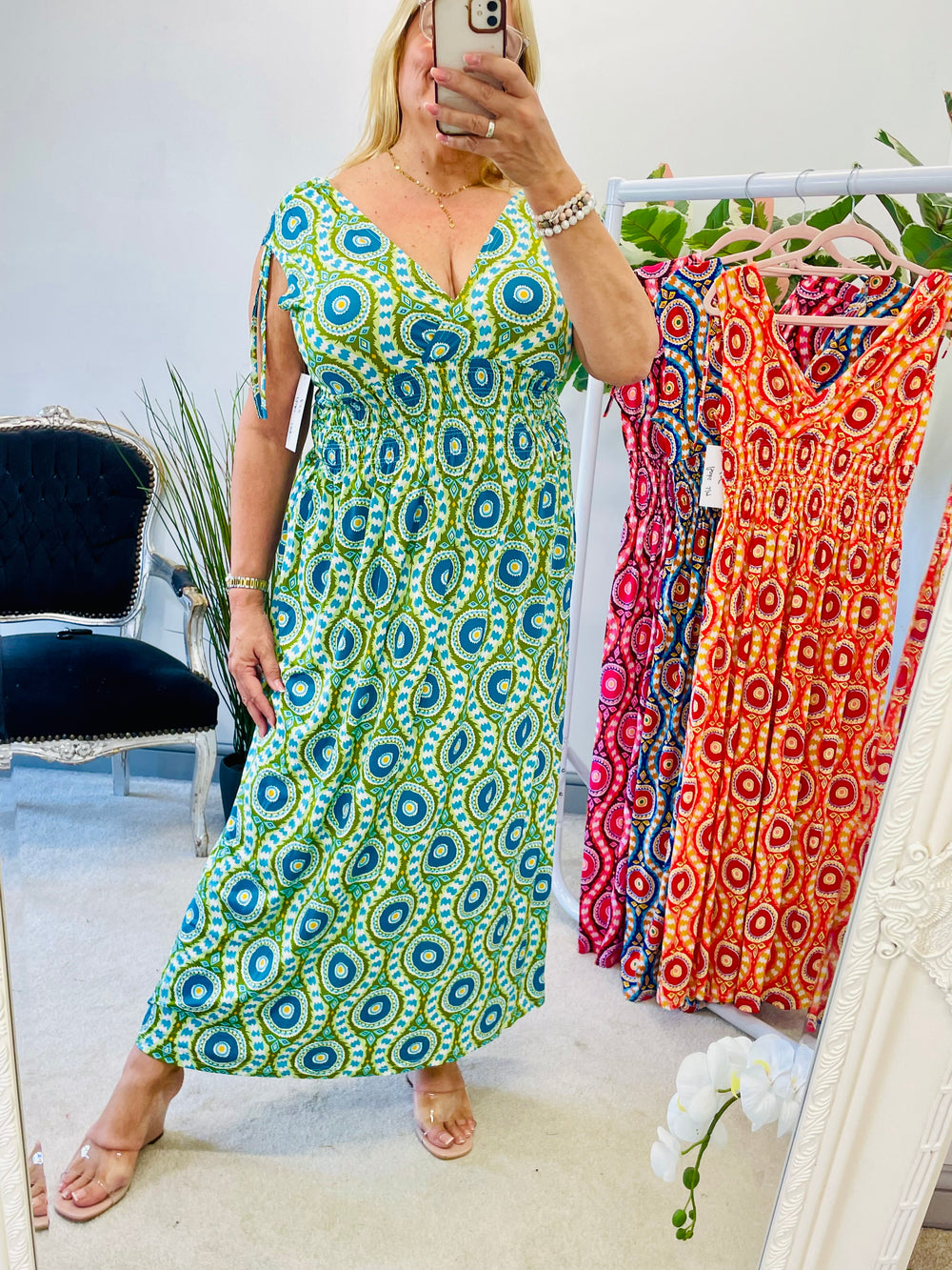 LADIES NON CREASE SLINKY SUMMER MAXI DRESS - PINK, ORANGE, BLUE & KHAKI