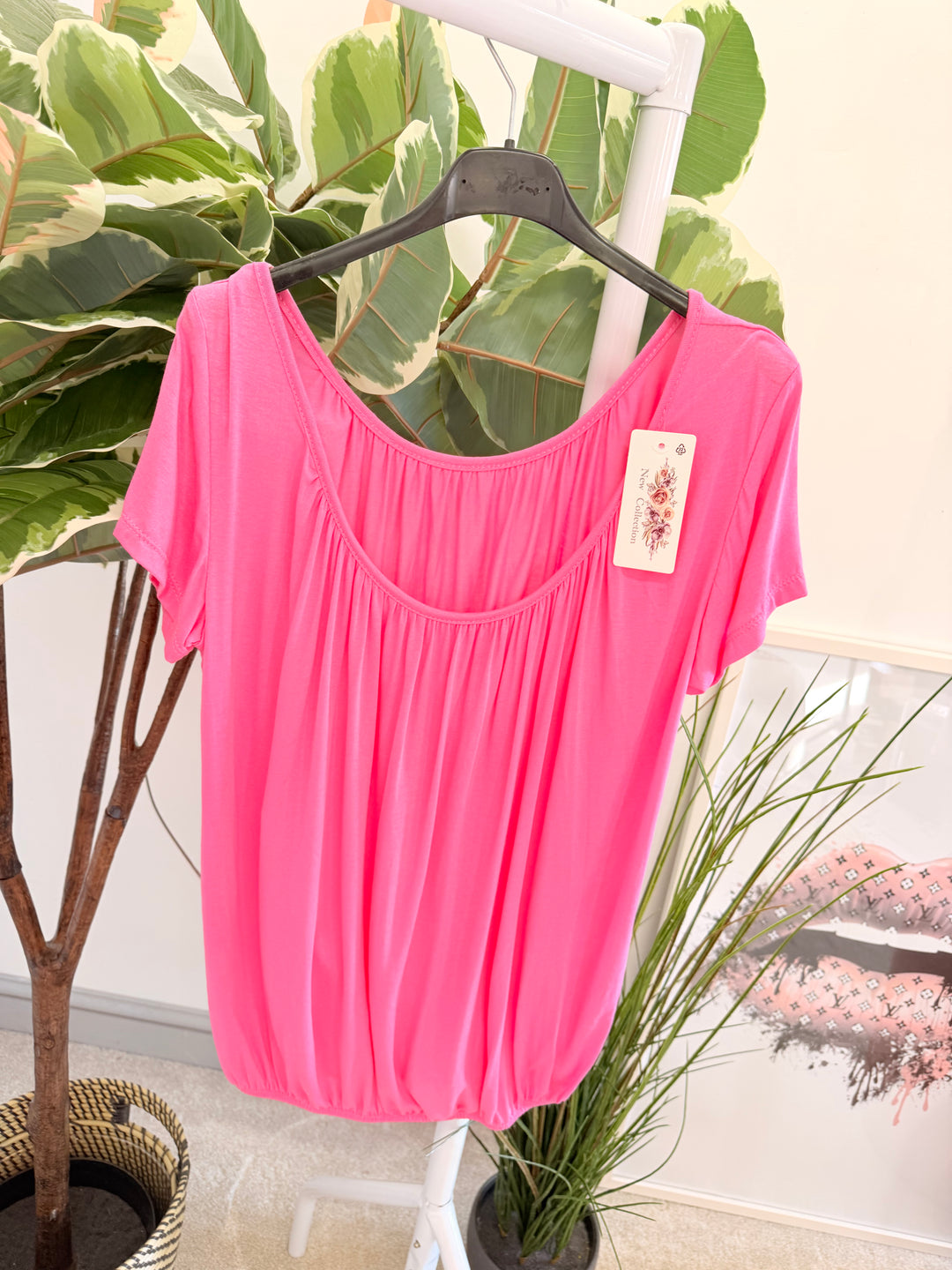 Ladies Easy to Wear Bubble Summer Top fuschia pink