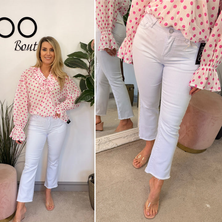 Ladies Fashion White Ankle Grazer Jeans