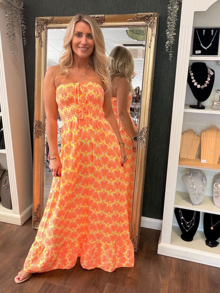 Ladies Fashion Summer Strapless Maxi Dress - Pink, Yellow, Orange, Green, Navy