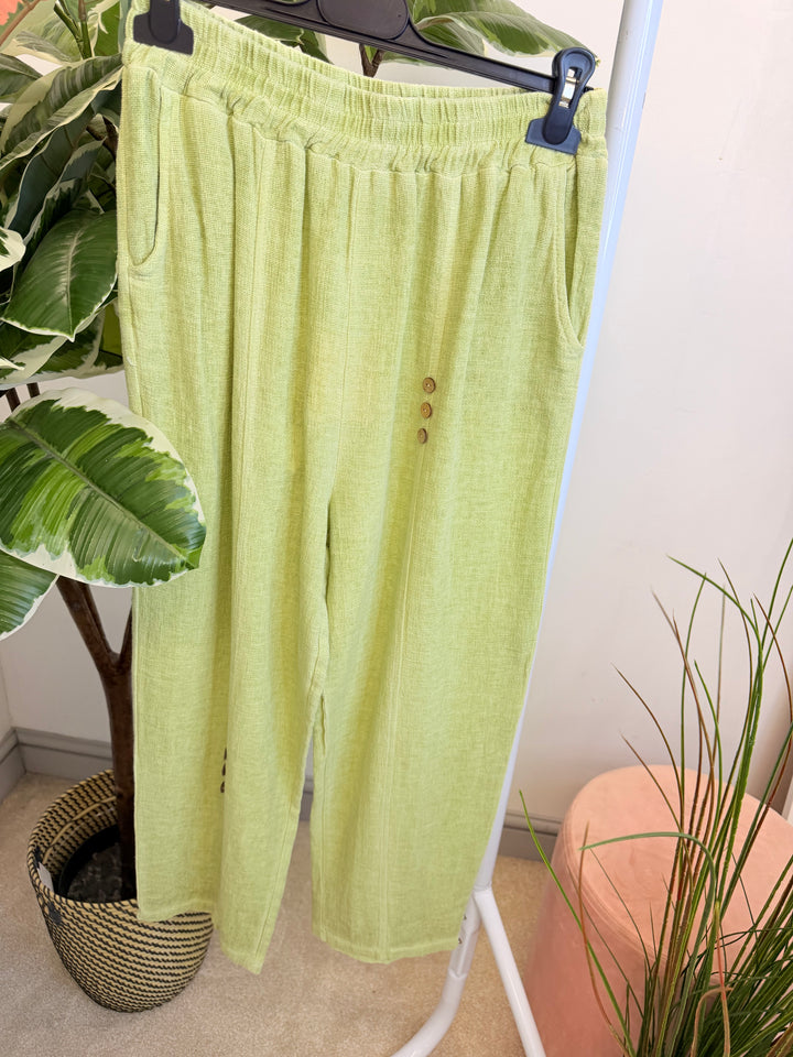 Ladies Tapered Leg Teabag Linen Ankle Grazer Trousers - Lemon, Black, Blue, Green, Beige, Turquoise & White