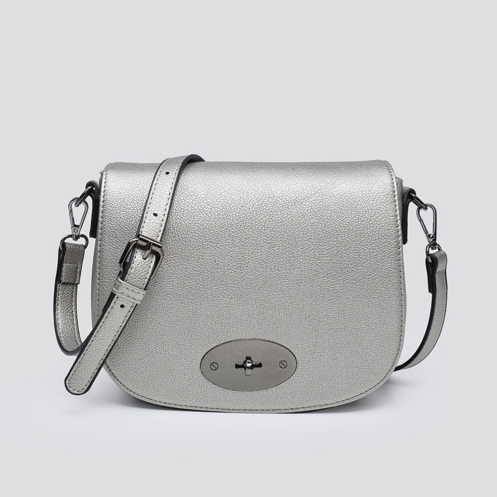 LADIES WOMENS INSPIRED SILVER SADDLE CROSSBODY SHOULDER BAG
