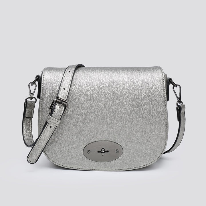 LADIES WOMENS INSPIRED SILVER SADDLE CROSSBODY SHOULDER BAG