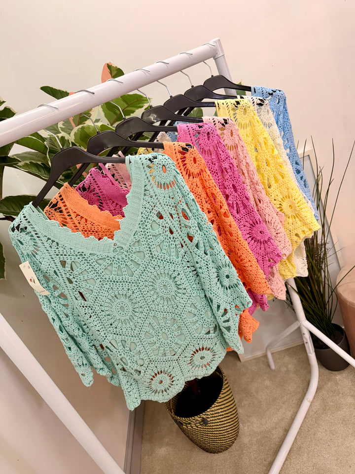 Ladies Fashion Crochet Open Knit Top