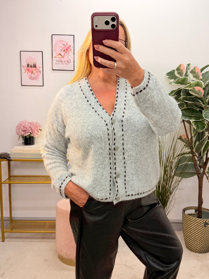 Ladies Fashion Slouch Knitted Cardigan - Black, Grey & Pink