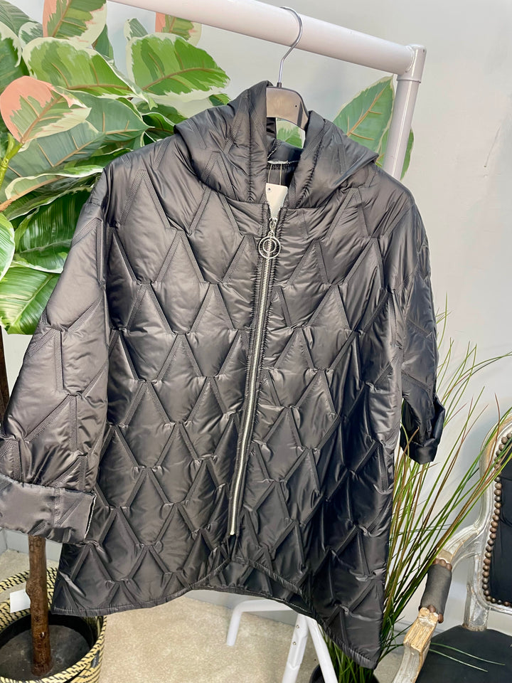 LADIES FASHION QUILTED JACKET - BLACK & BROWN