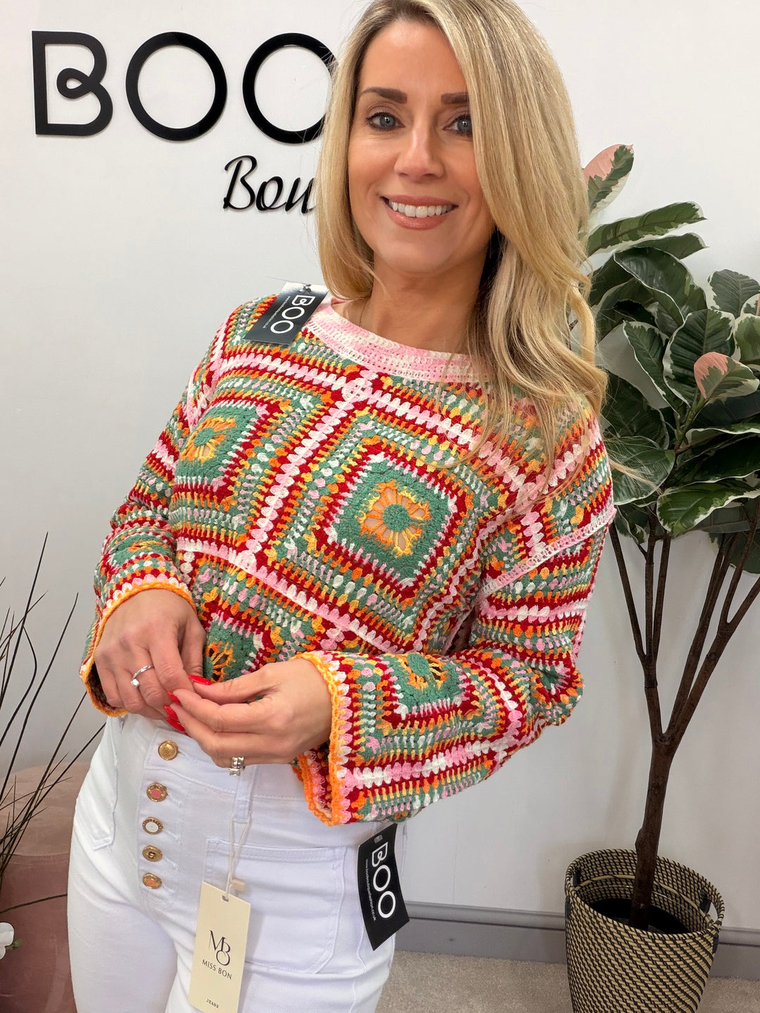 Ladies Fashion Red & Pink Crochet Top