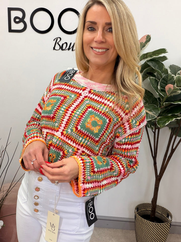 Ladies Fashion Red & Pink Crochet Top