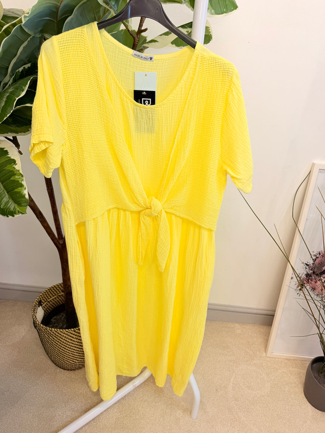 Ladies Cheesecloth Summer Midi Dress - Lemon, Khaki, Coral, White, Lemon, Blue