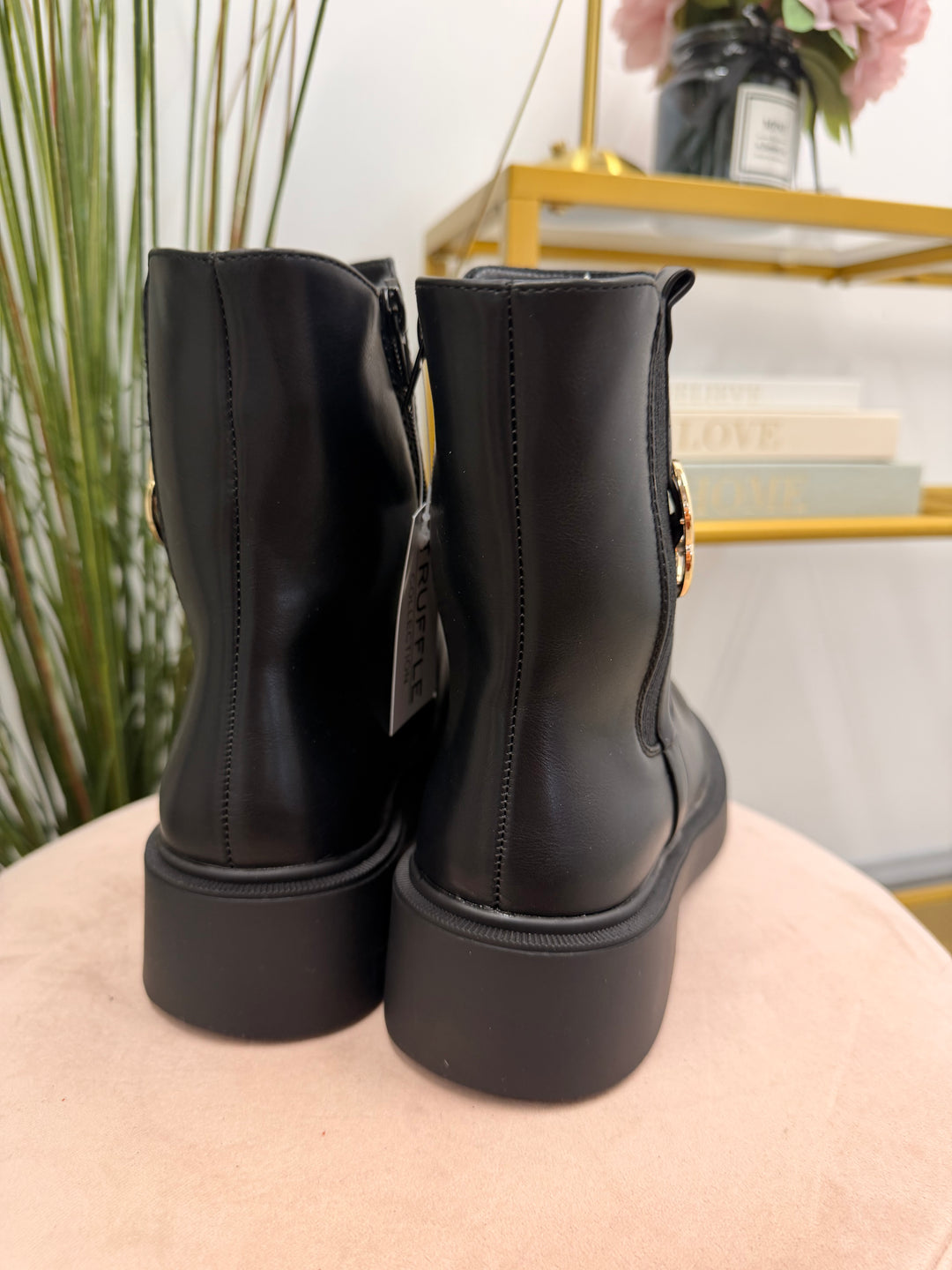 Ladies Fashion Flat Stretch Riding Boots - Black & Brown