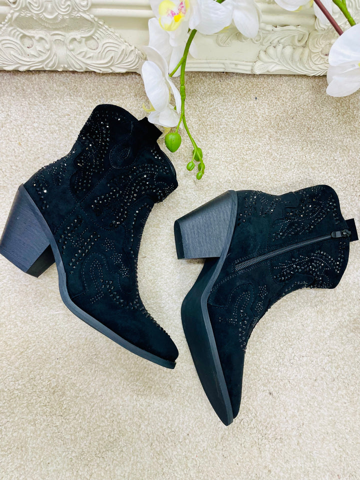 BLACK DIAMANTÉ COWBOY BOOTS ( 3258 )