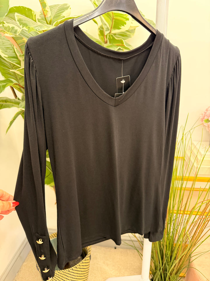 Womens basic jersey long sleeve top - black, navy, wine & brown