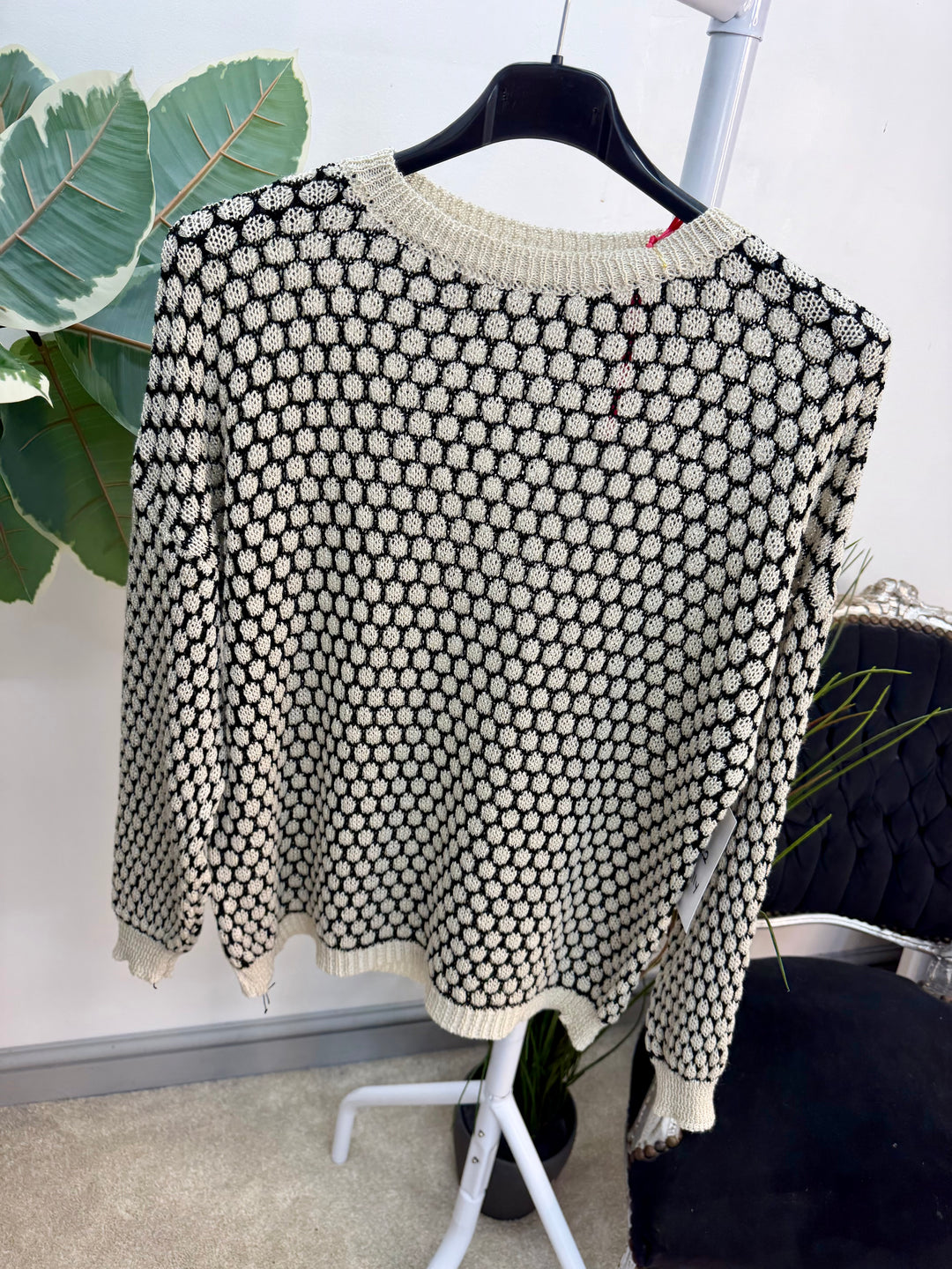 Ladies Fashion Jumper - navy, beige & khaki