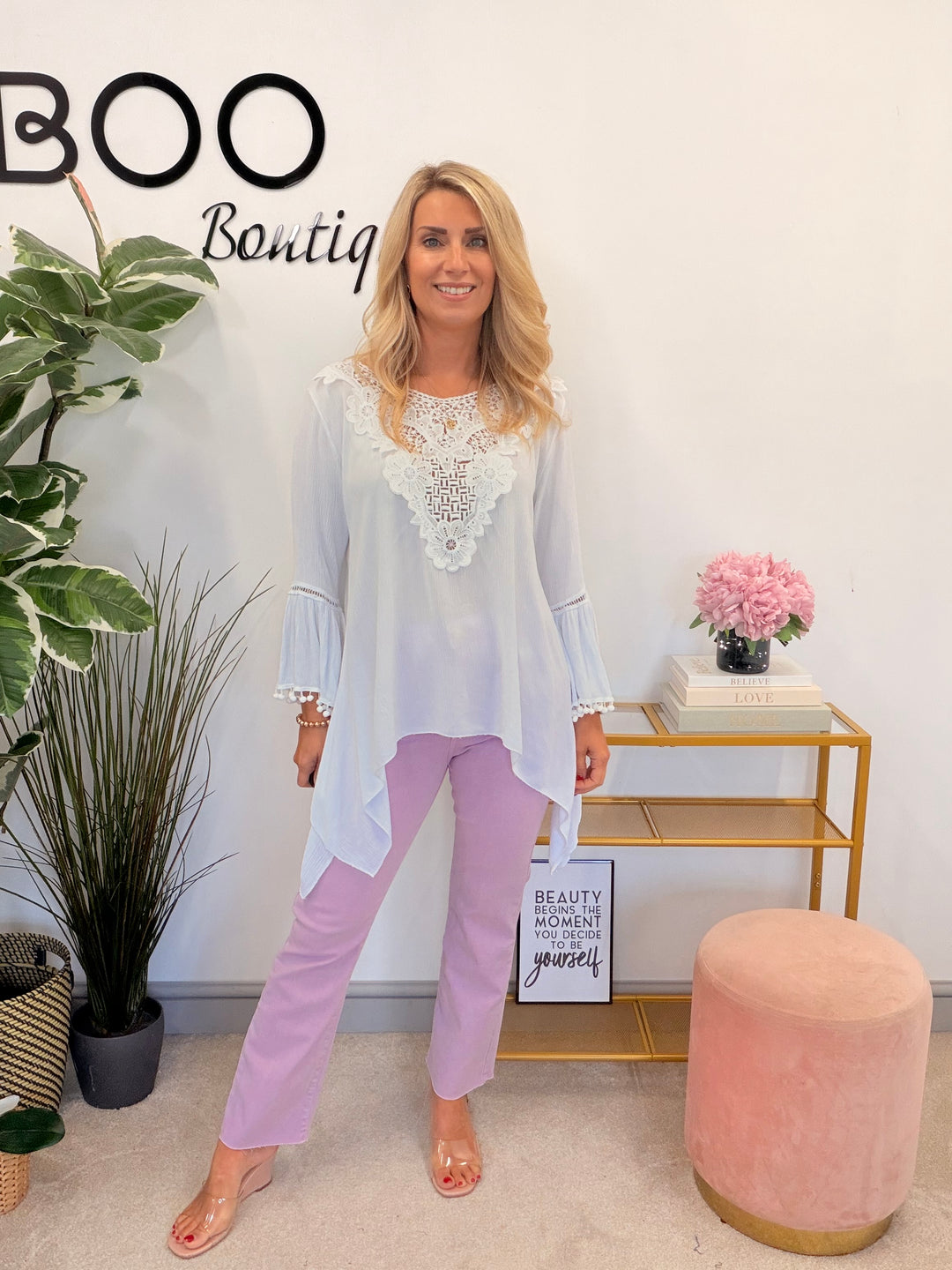 Ladies White Lacy Floaty Summer Top