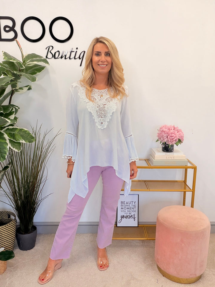 Ladies White Lacy Floaty Summer Top