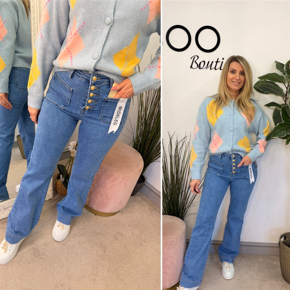 Ladies Fashion Blue Denim Straight Leg Jeans