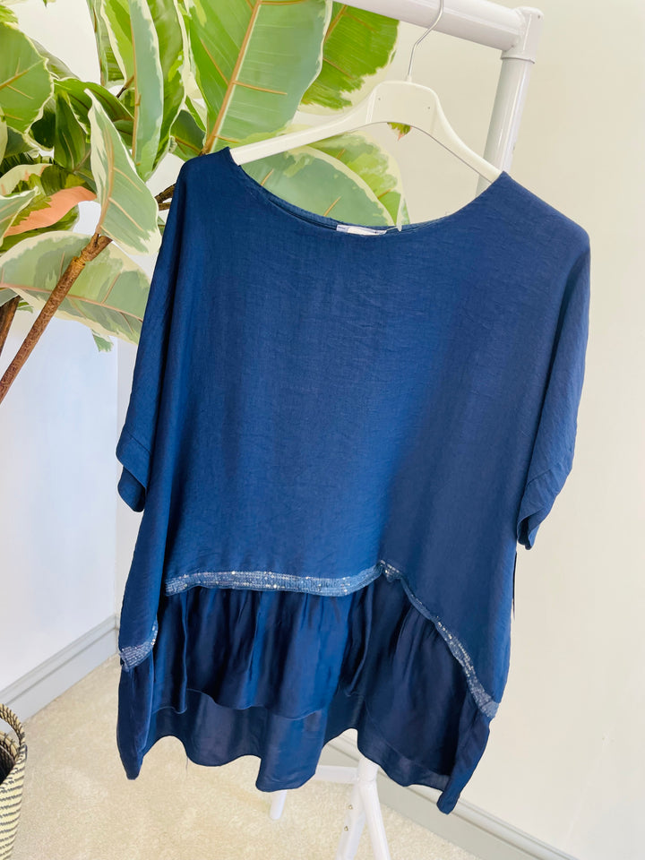 LADIES LOOSE FIT SILK EDGE LOOSE FIT SUMMER TOP - NAVY, PINK, LEMON, KHAKI, WHITE, BLUE
