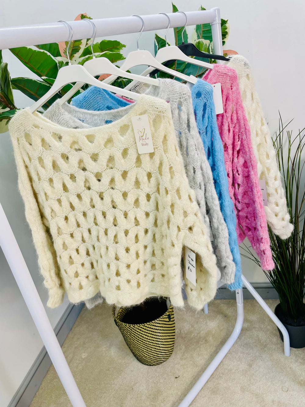 LADIES HOLEY BOX STYLE JUMPER - BLUE, BEIGE, CREAM, PINK & GREY